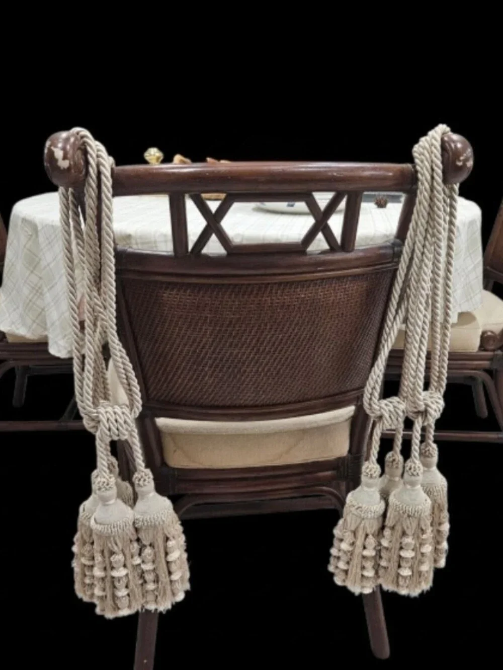 French Tassel Tiebacks PASSEMENTERIE Drape Curtain Braided Rope Tan Satin Sheen4